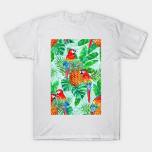 Pineapples and Parrots Tropical Summer Pattern T-Shirt